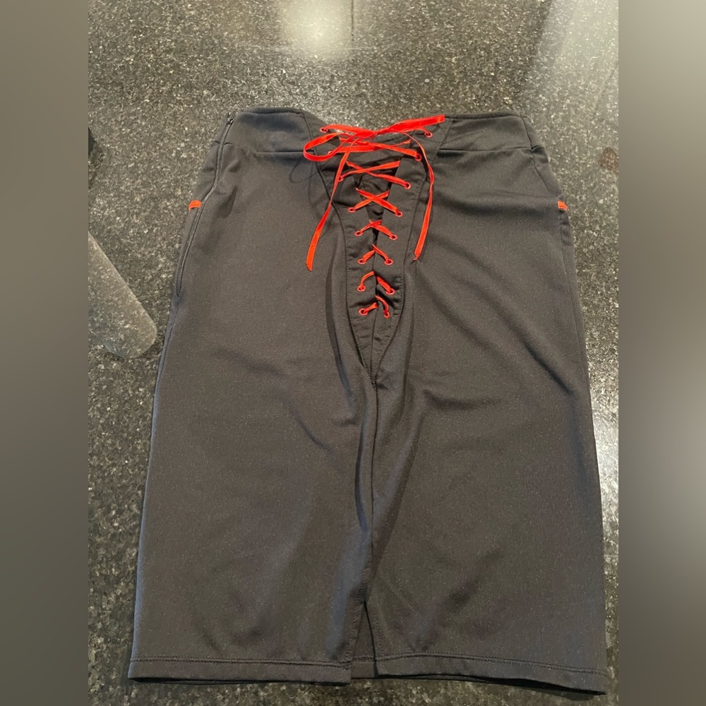 Red Ribbon Lace Up Pencil Skirt, Size Small - Picture 14 of 16